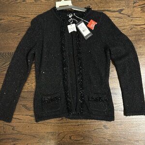 NWT Bianca Women’s Black Cardigan with Fringe Size 8